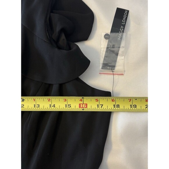MAGGY LONDON Black Cold Shoulder Ruffle Midi Sheath Dress Women 12 Cocktail NEW! - Picture 16 of 16